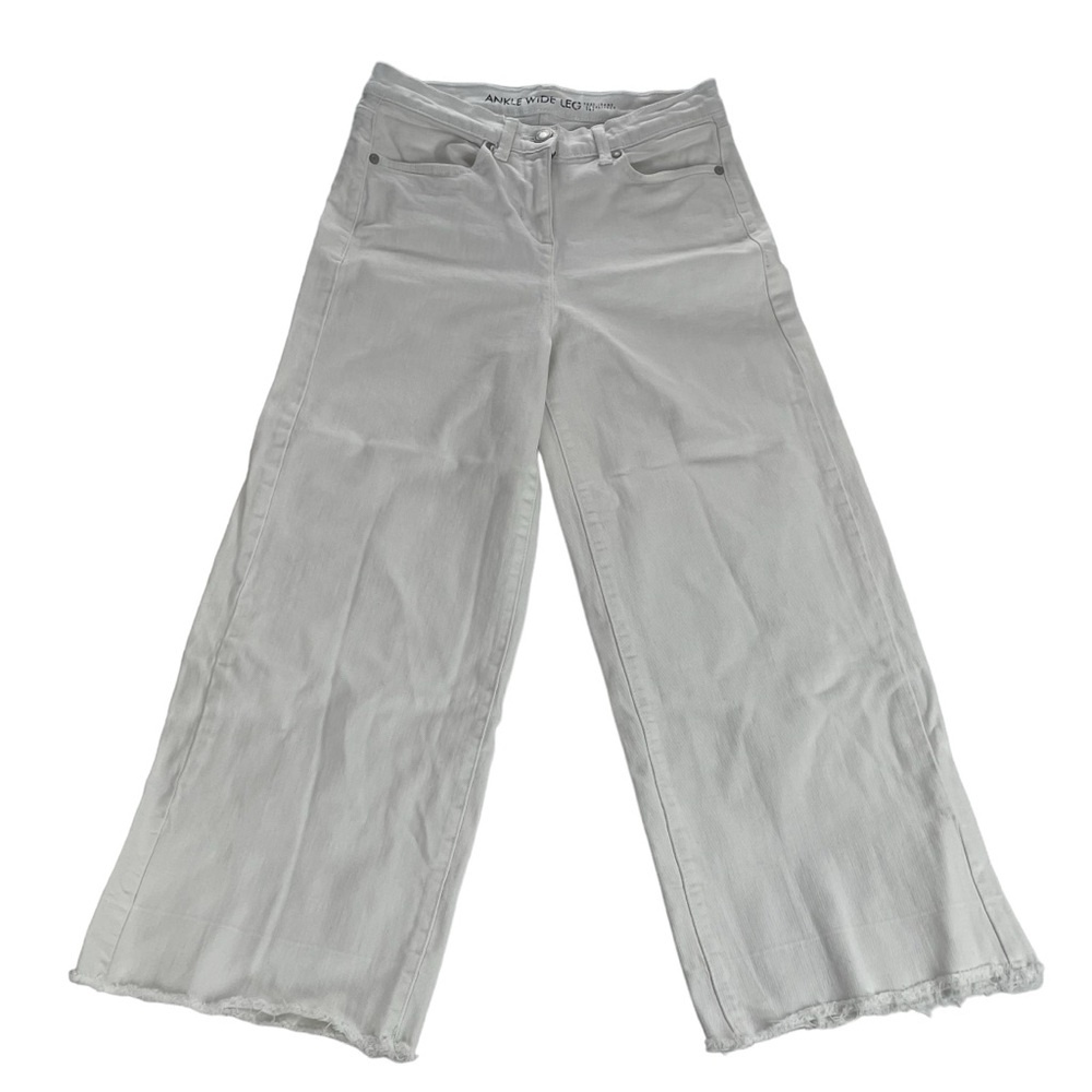 Next White Wide Leg Ankle Length Jeans Size 4‎ ( UK8 ) Raw Hem